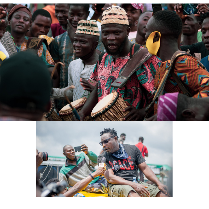Nigerian artist speaking at a public gathering