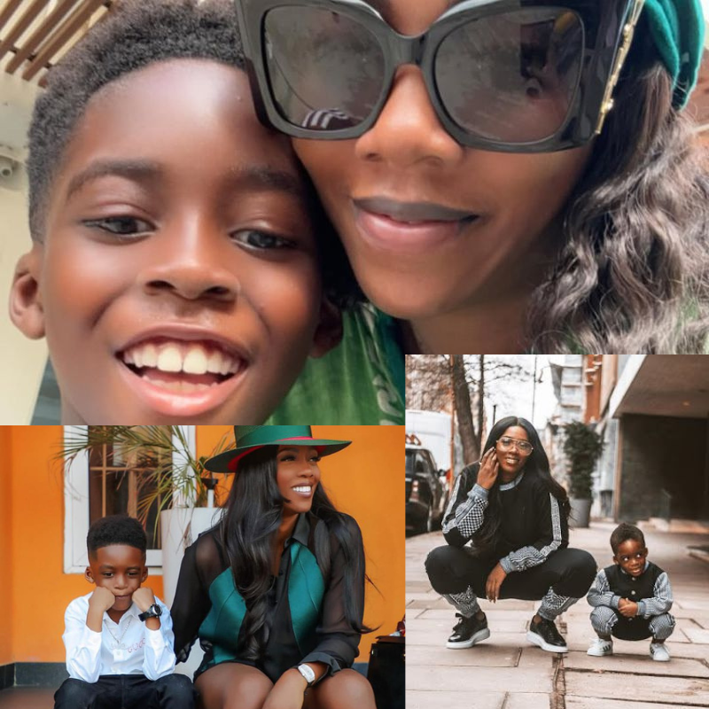 image of tiwa sawage and son jamal